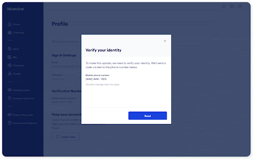 Enter code sent to phone and select confirm