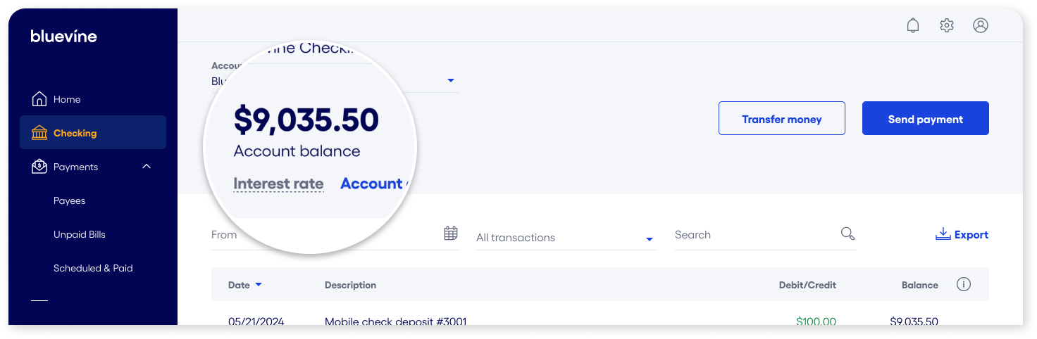 Bluevine dashboard available balance
