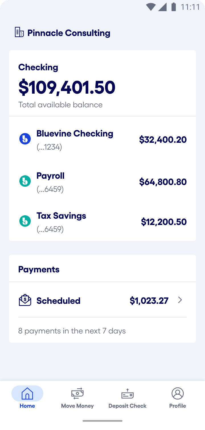 Bluevine mobile app Android OS home