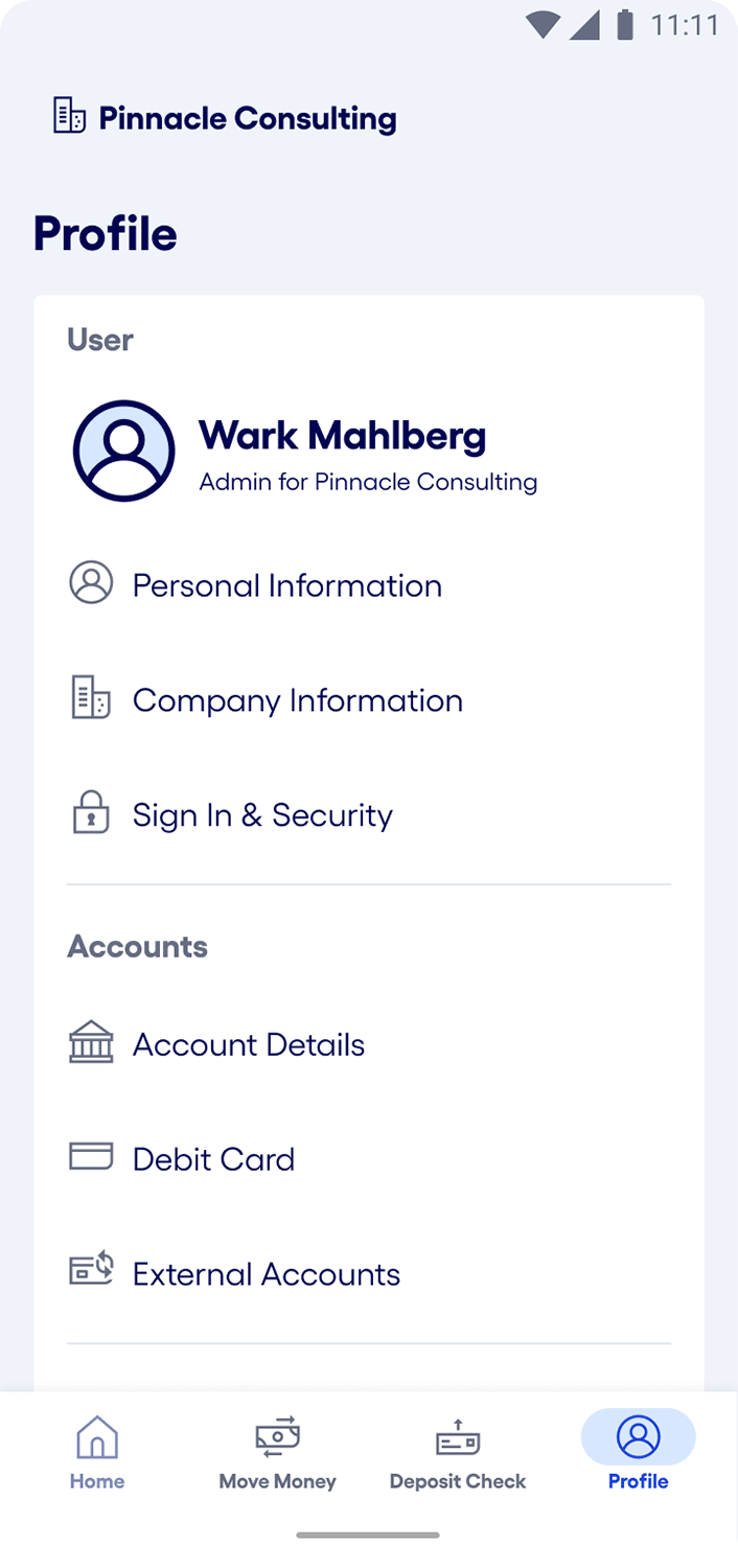 Bluevine mobile app Android OS account details