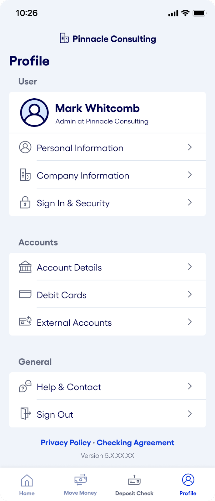 Bluevine mobile app iOS profile