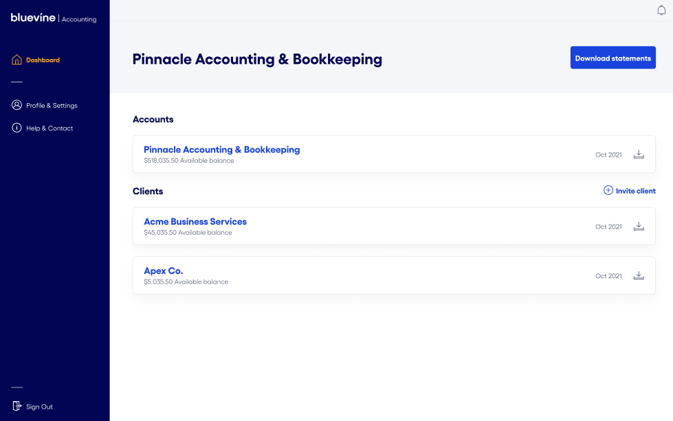 bluevine accountant dashboard