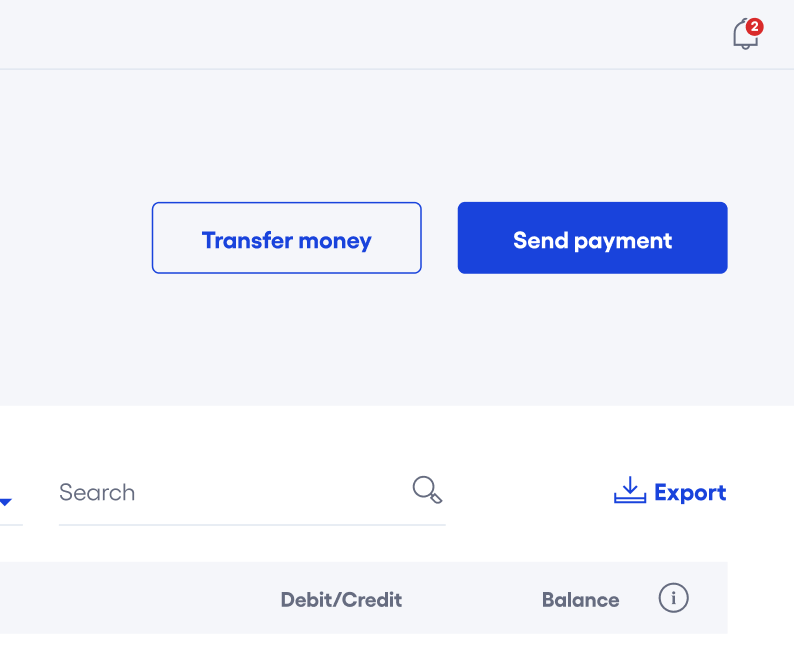 An image of where to find the bell icon on the Bluevine dashboard in the top right-hand corner.