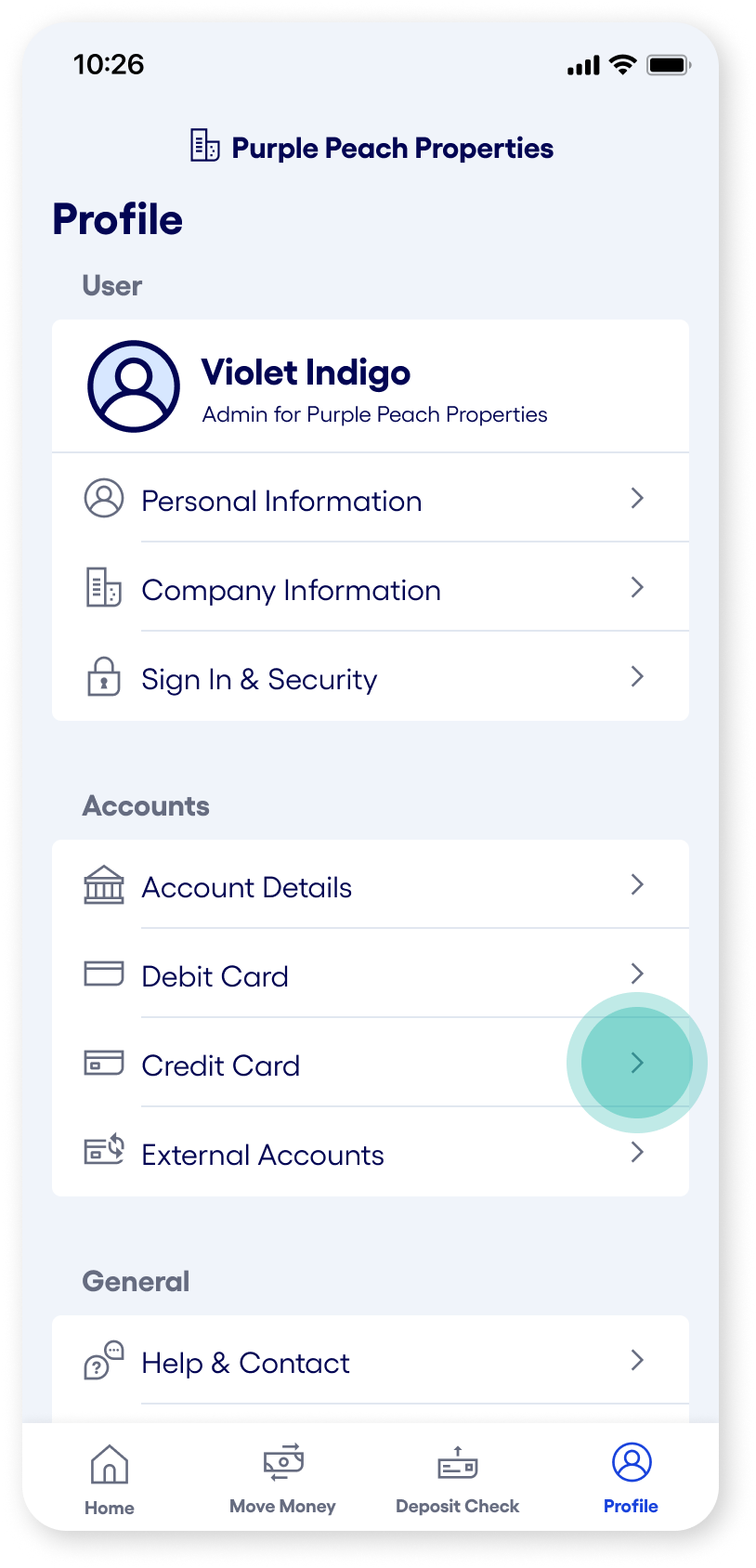 Bluevine mobile app credit card replacement menu
