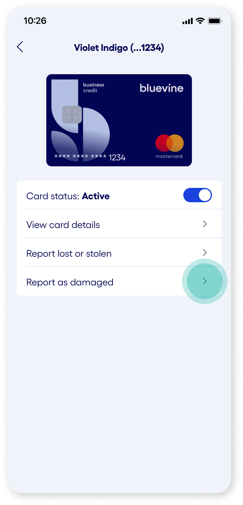 Bluevine mobile app, report as damaged