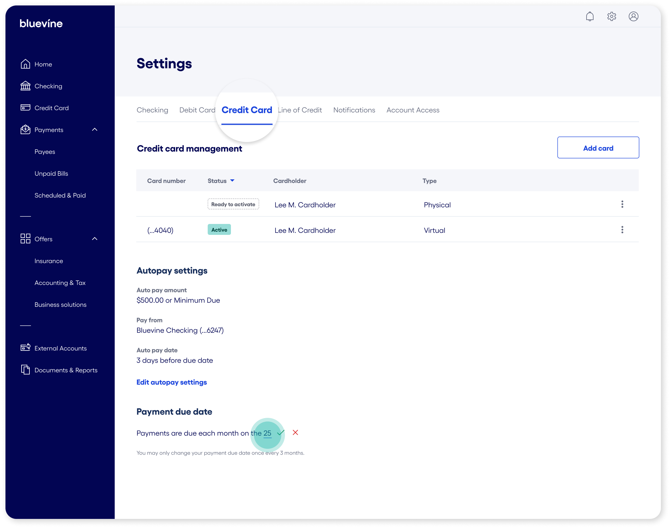 credit card due date