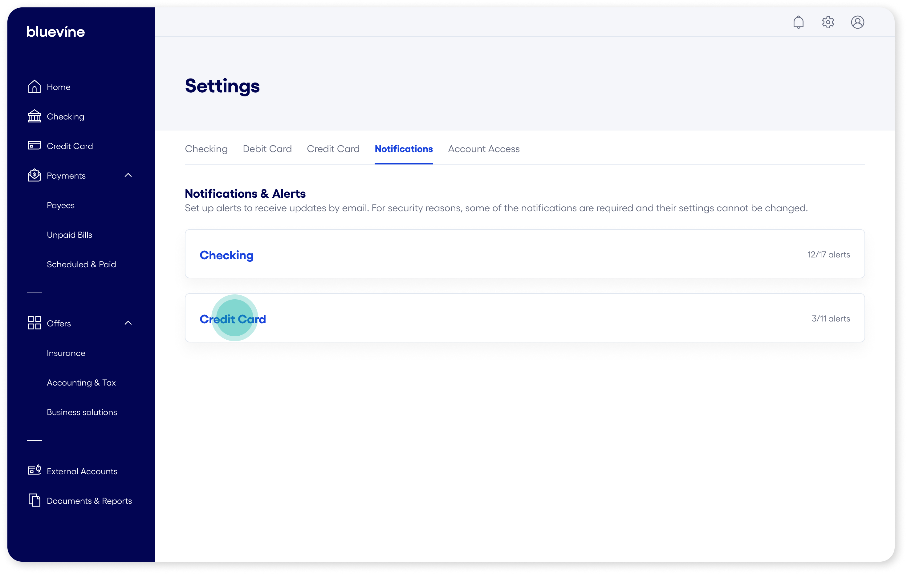 manage credit card notifications