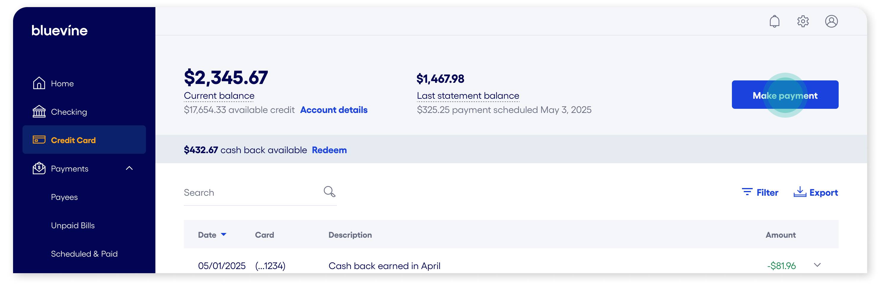 credit card make a payment