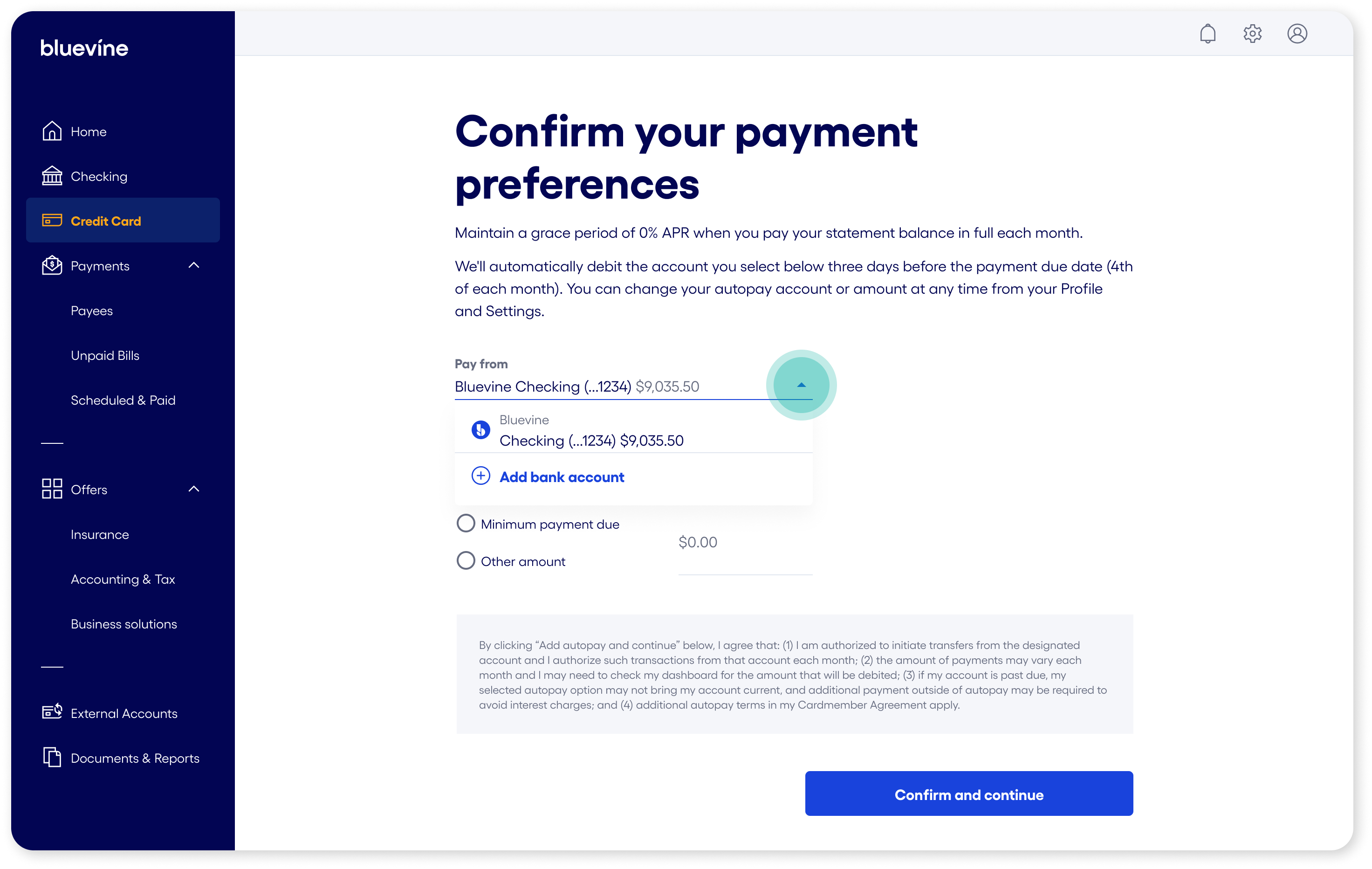 credit card payment preferences account