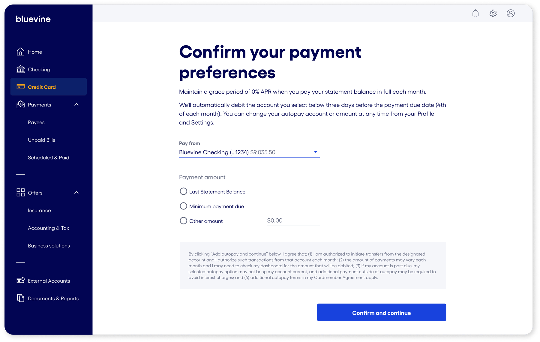 credit card payment preferences amount