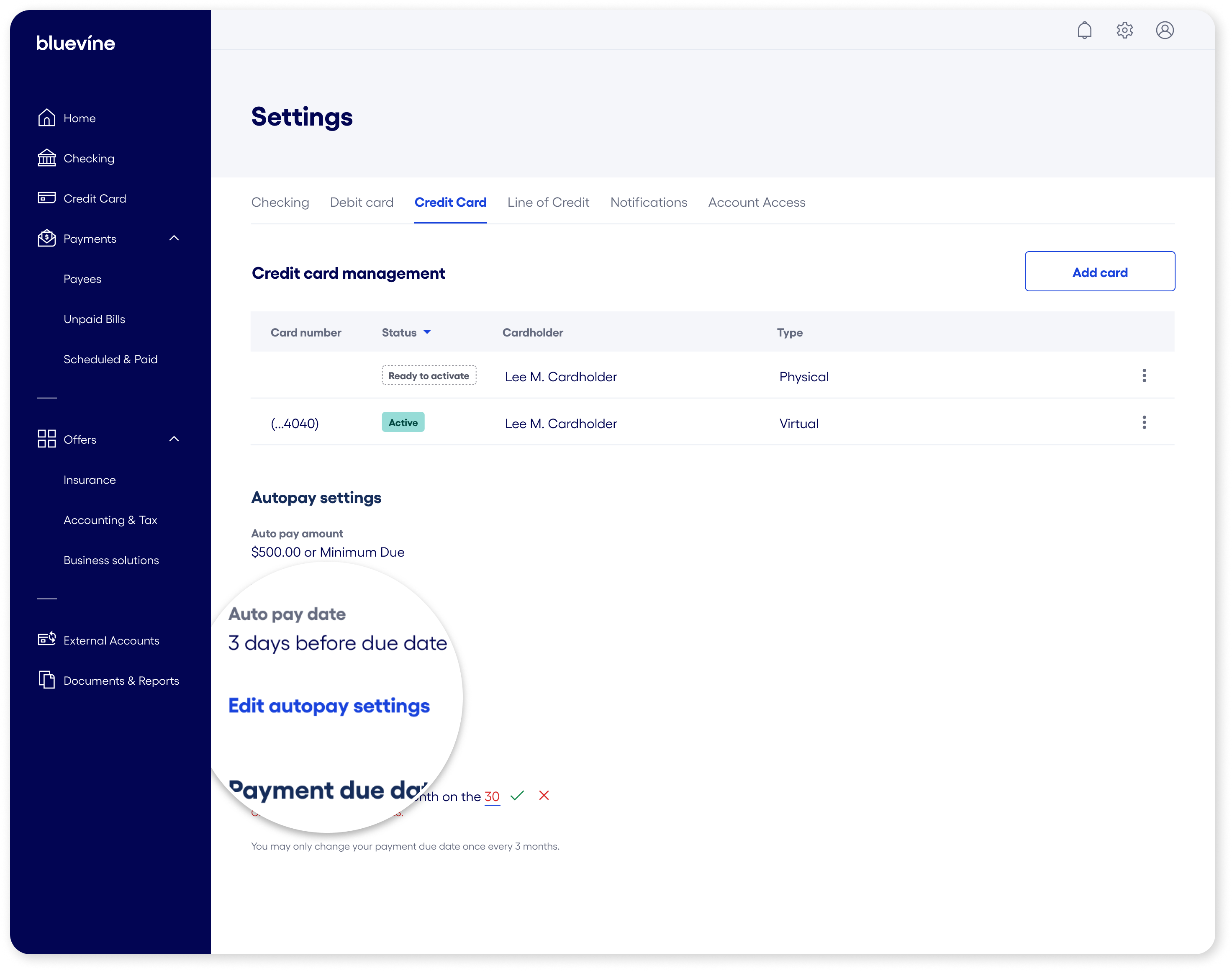 settings credit card edit autopay