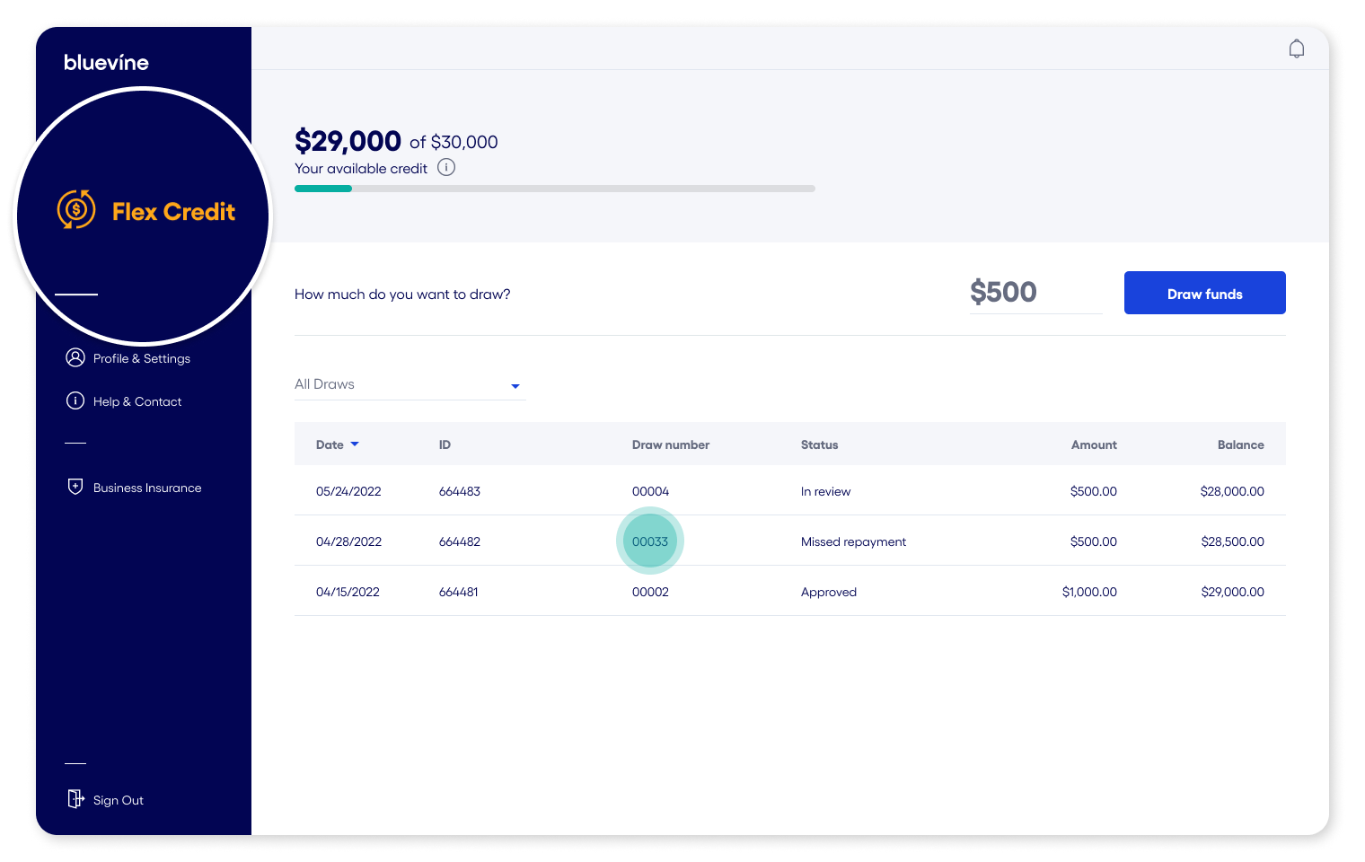Bluevine Line of Credit select draw