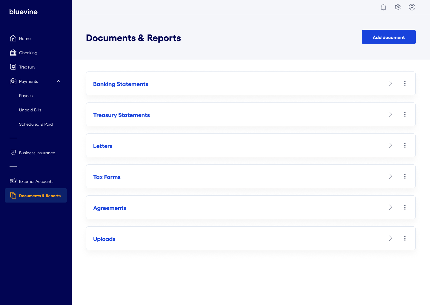 Bluevine Dashboard Documents & Reports