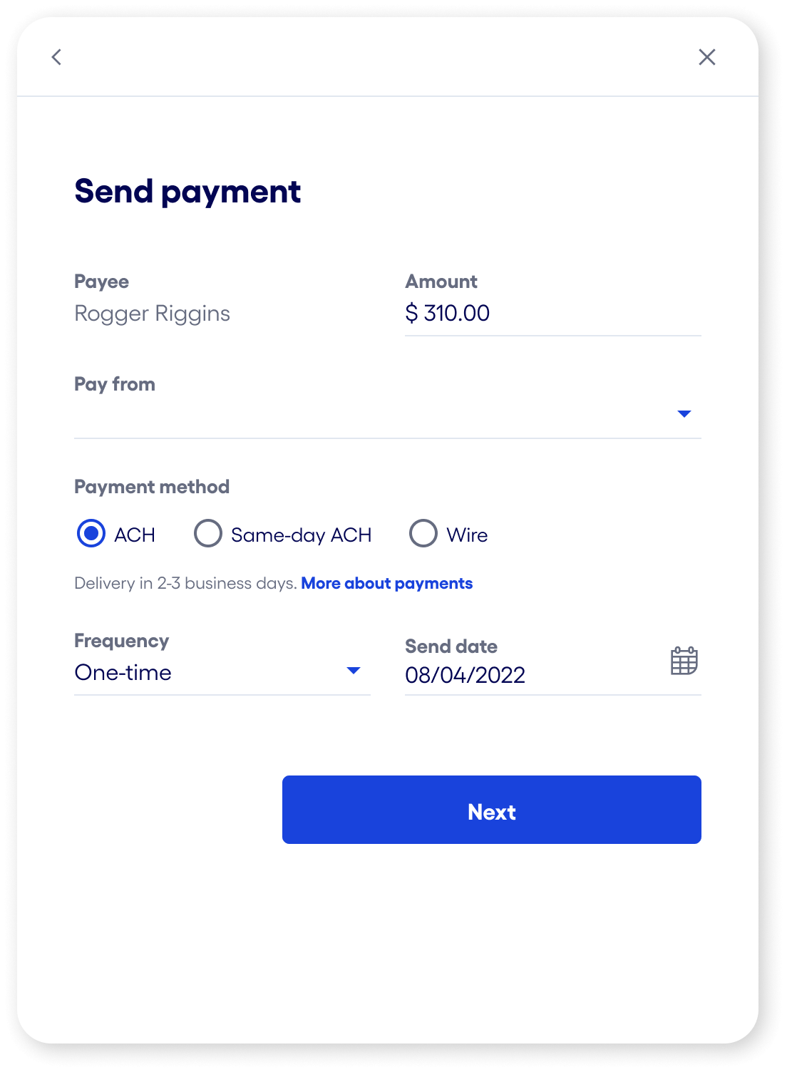 Bluevine dashboard checking pay from field