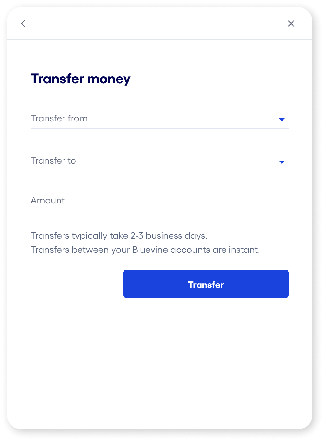 Bluevine dashboard checking transfer money