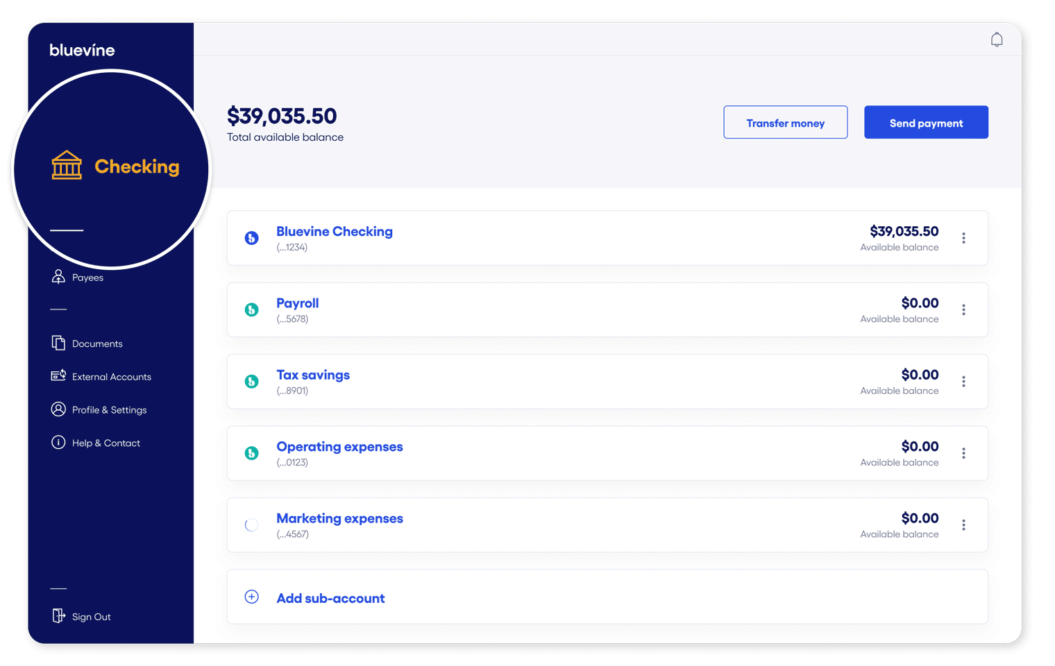 Bluevine dashboard checking account navigation