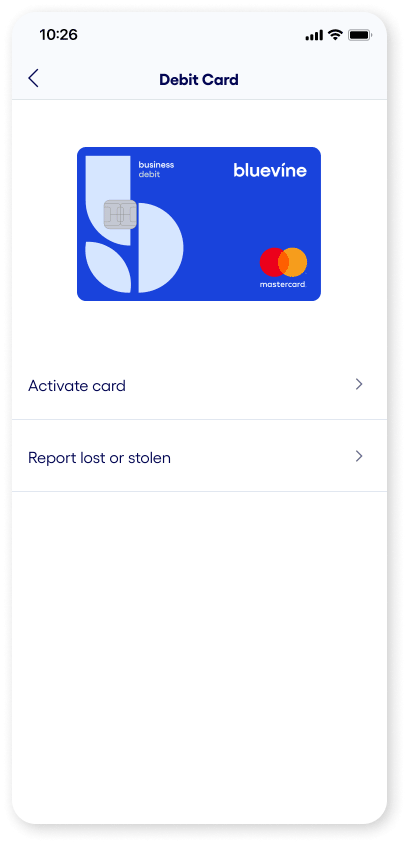 Bluevine report card as lost or stolen on mobile app
