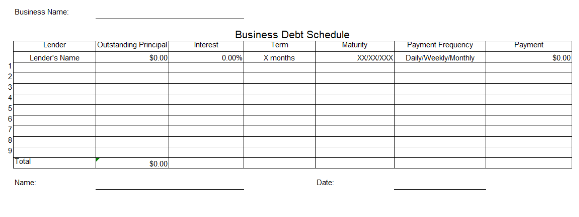 example debt schedule