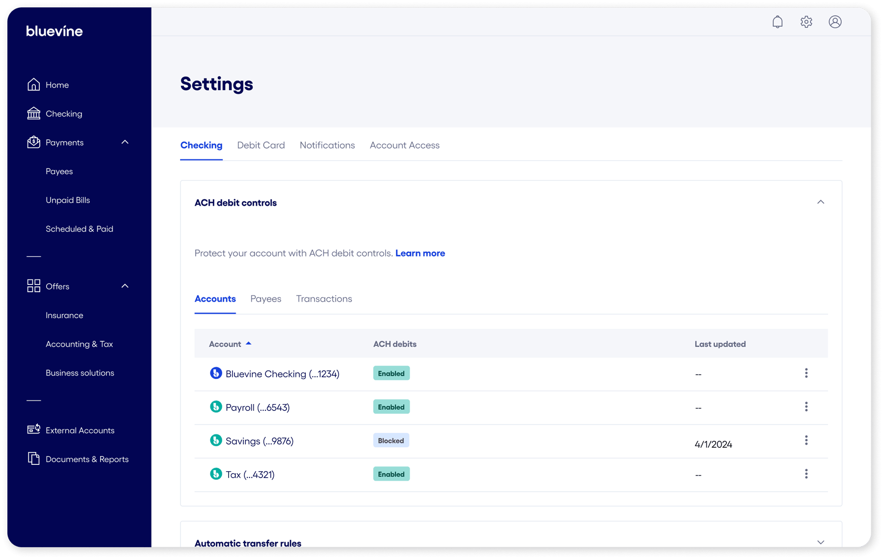 How do I manage my ACH fraud controls?
