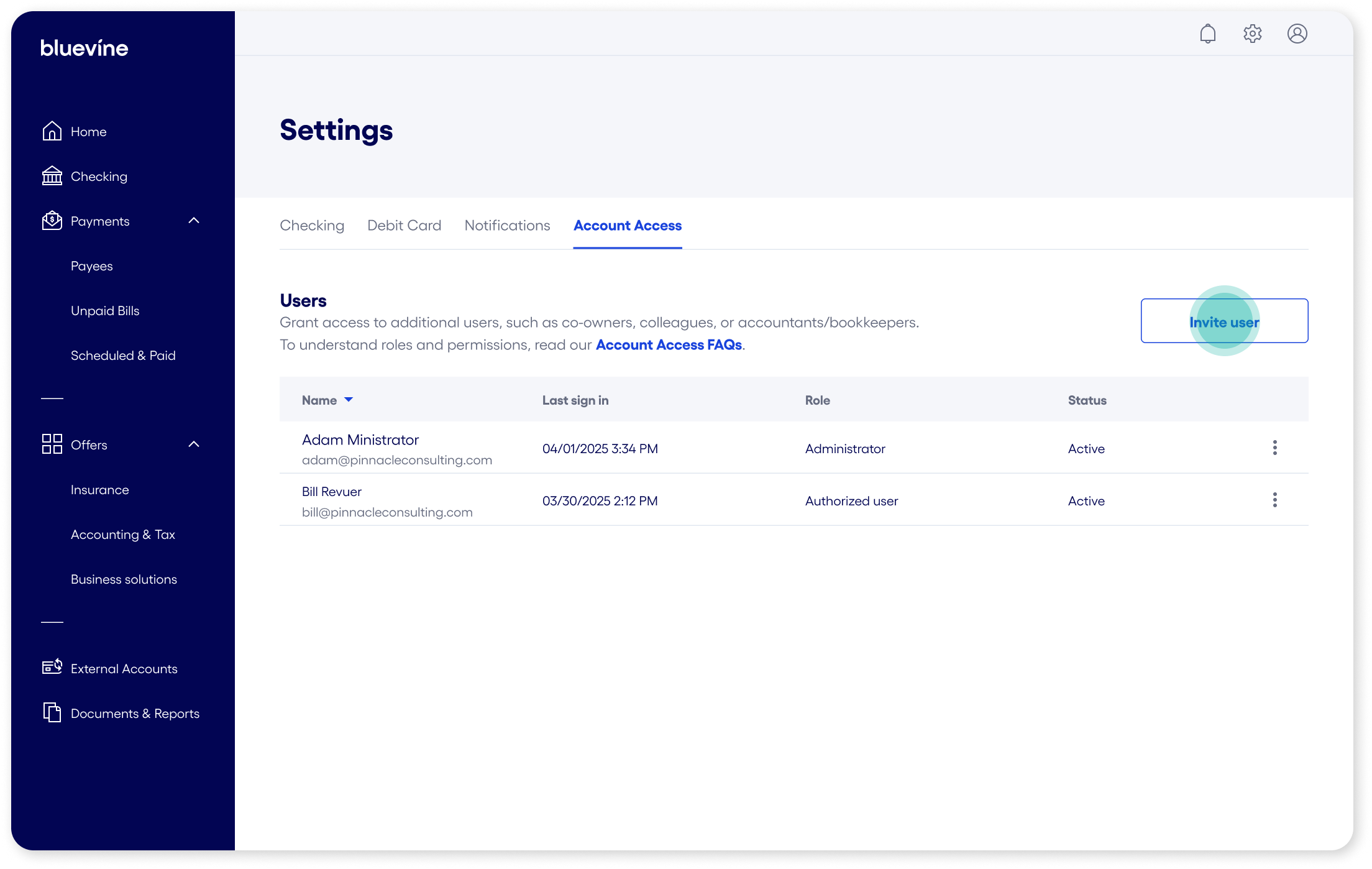 account access invite user