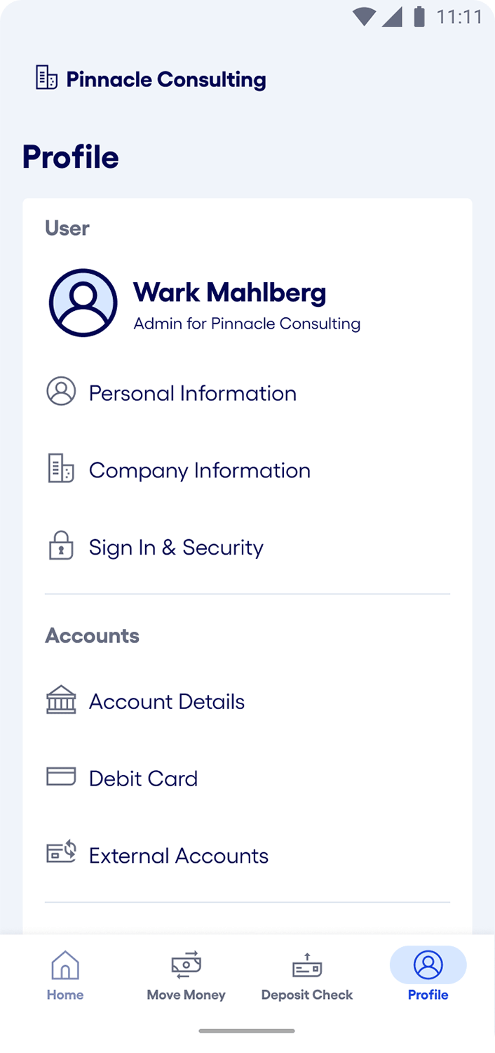 Bluevine mobile app Android OS external accounts
