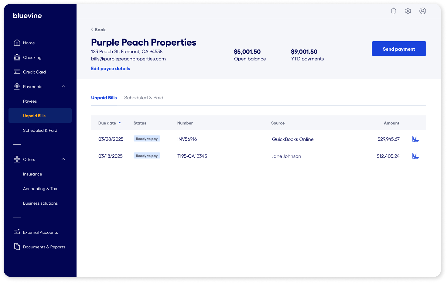 Payee's profile