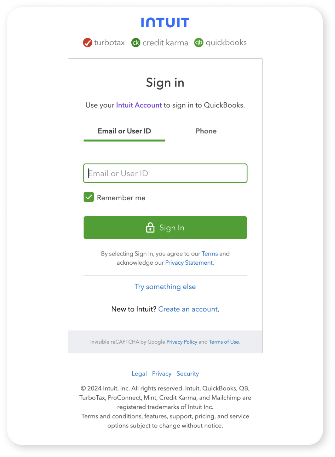 QuickBooks Sign In Page