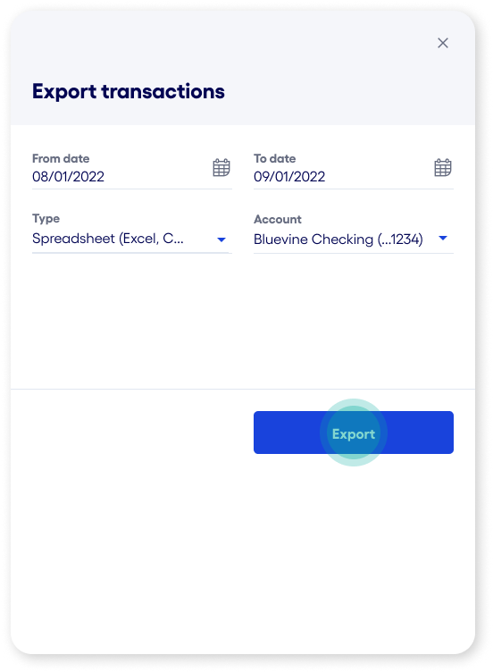 Bluevine dashboard select dates for csv export