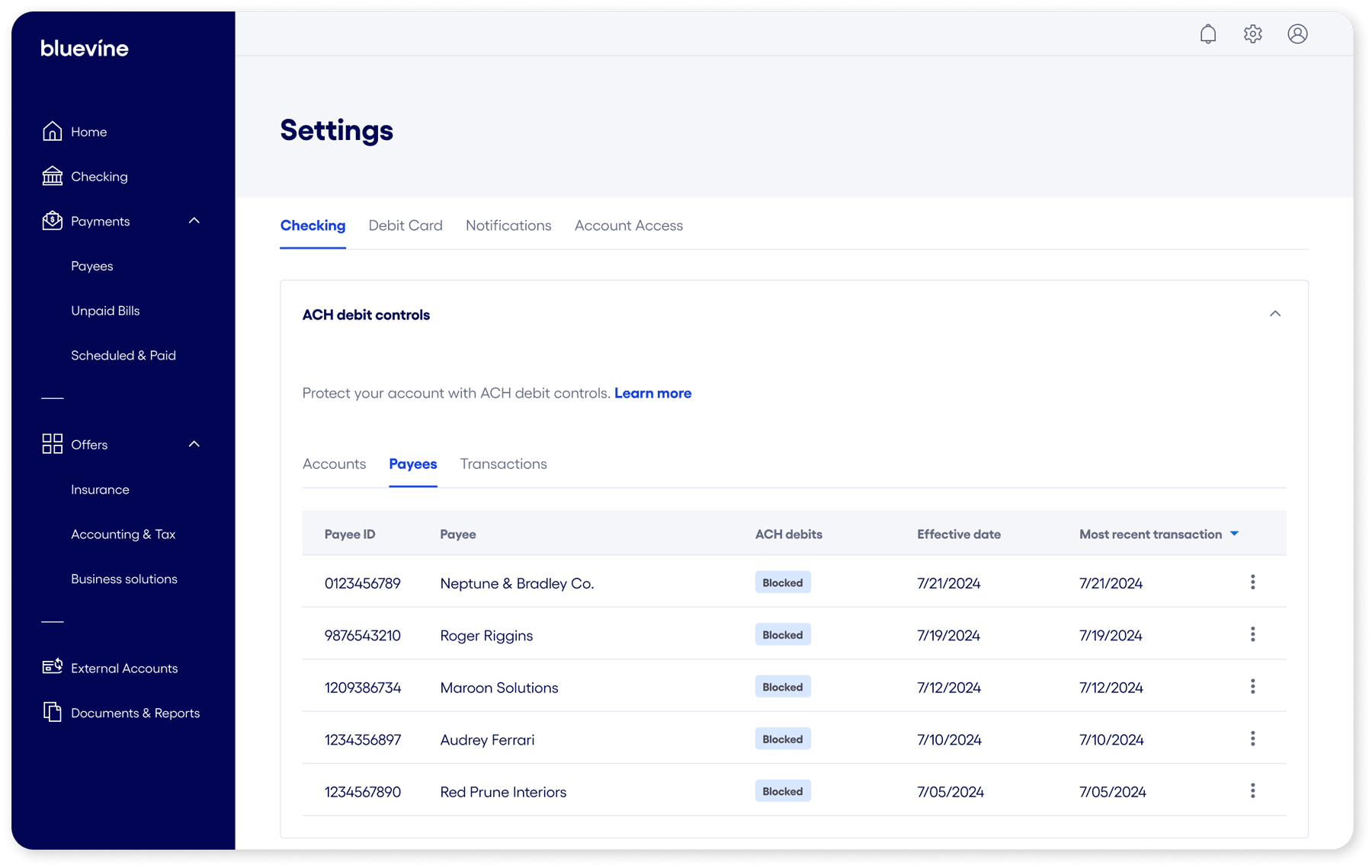 remove payee block
