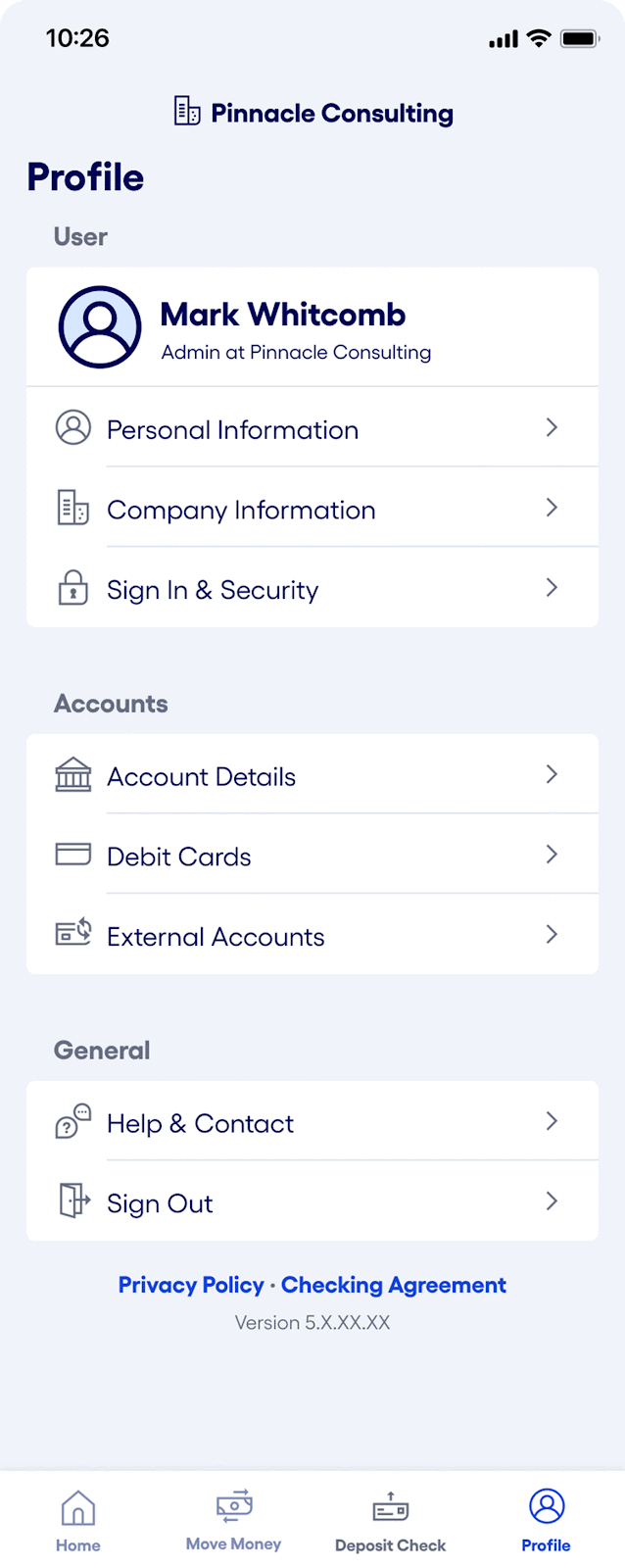 Bluevine mobile app iOS external accounts