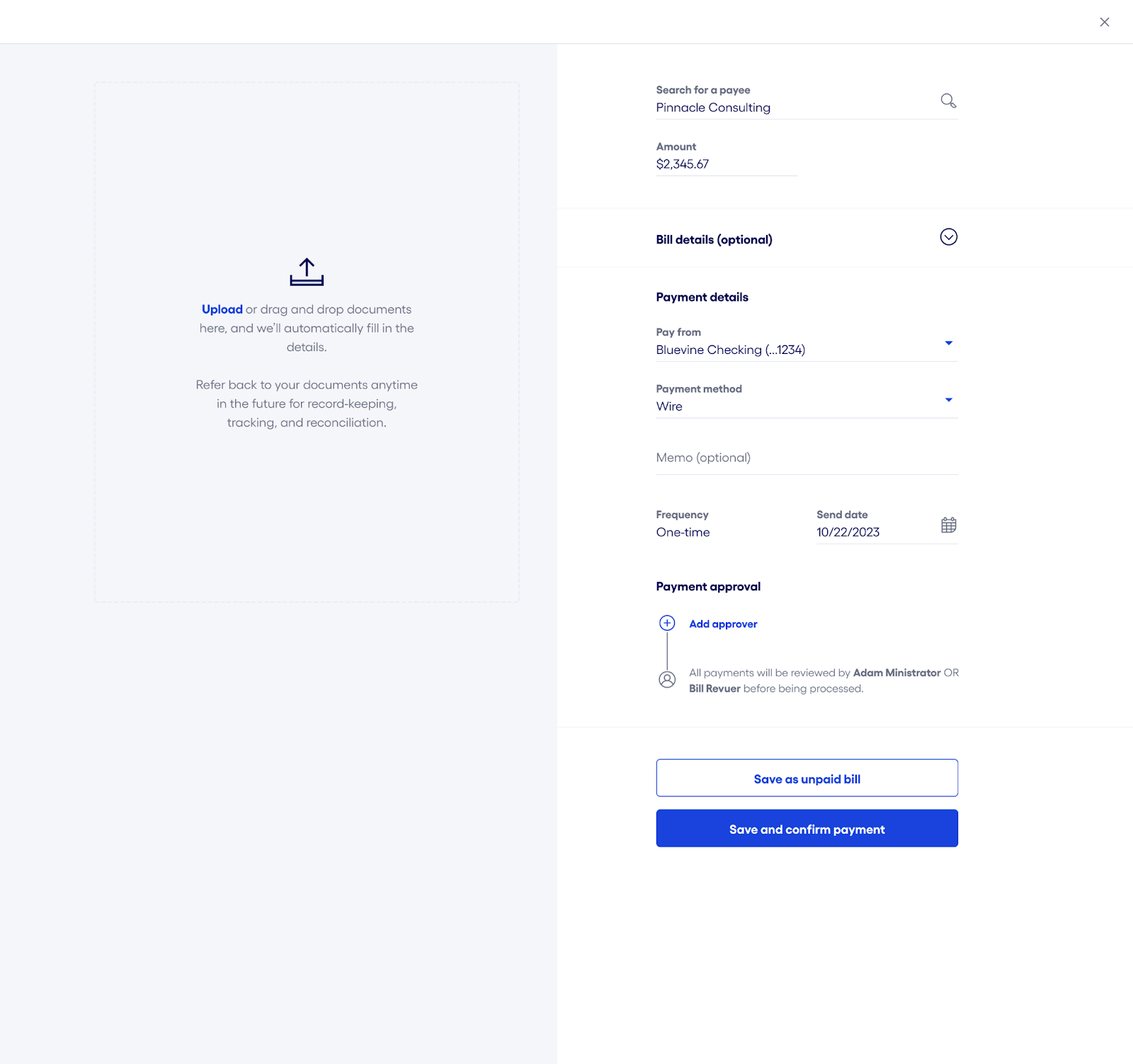 Wire payment