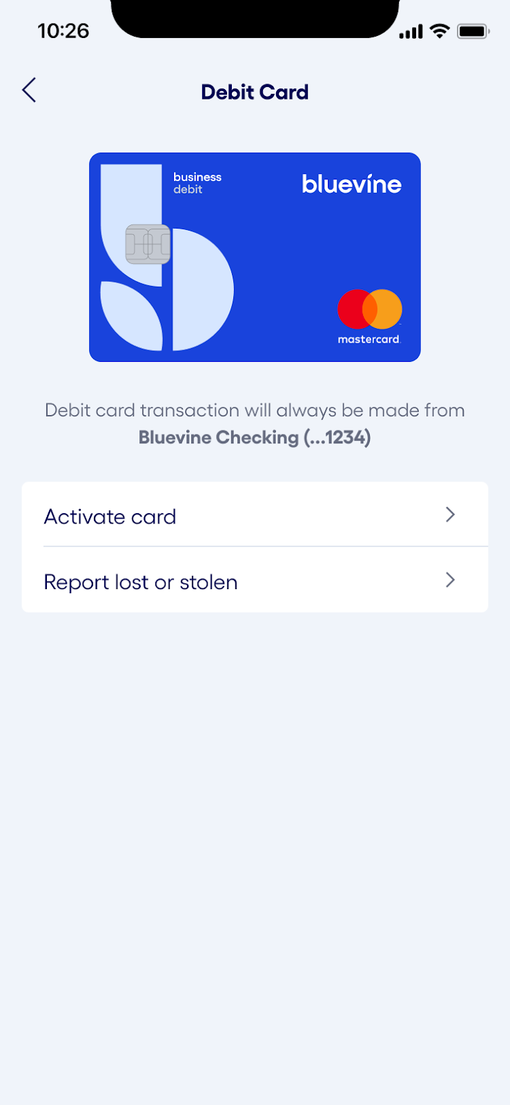 Activate debit card from Bluevine mobile app