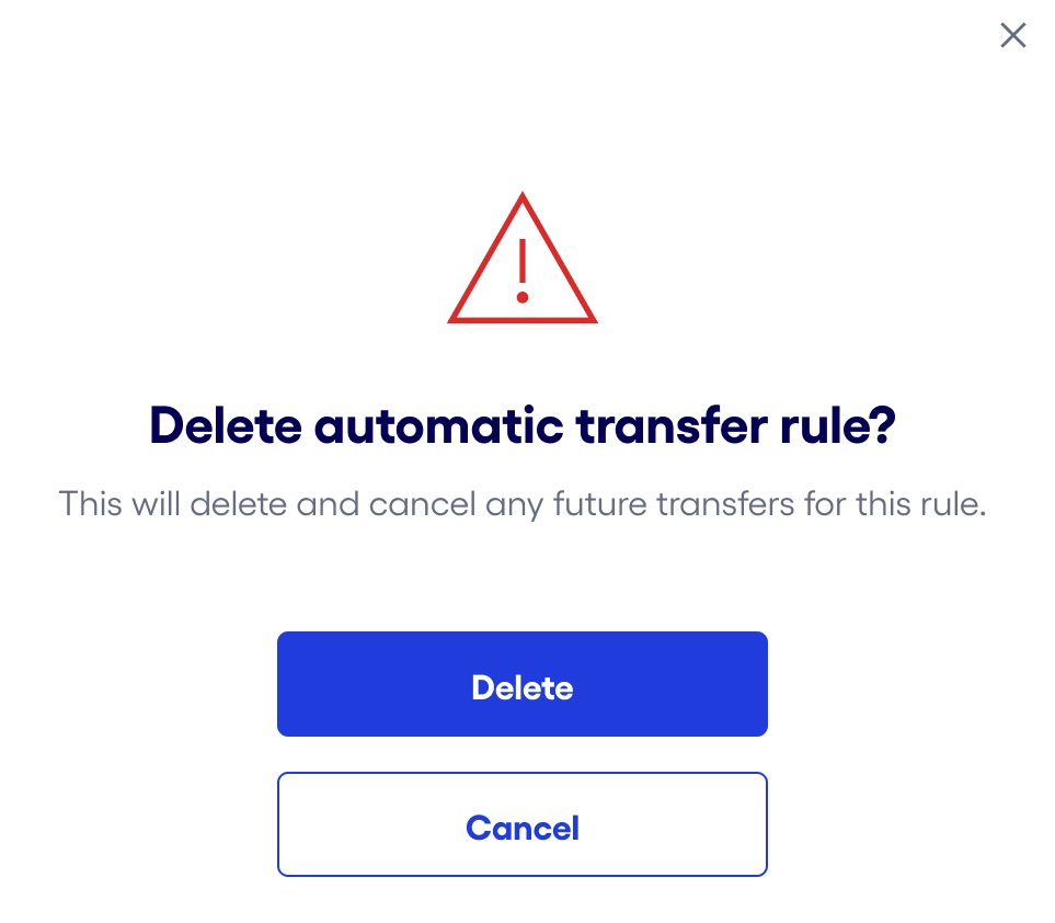 Bluevine dashboard confirm automatic transfer rule deletion