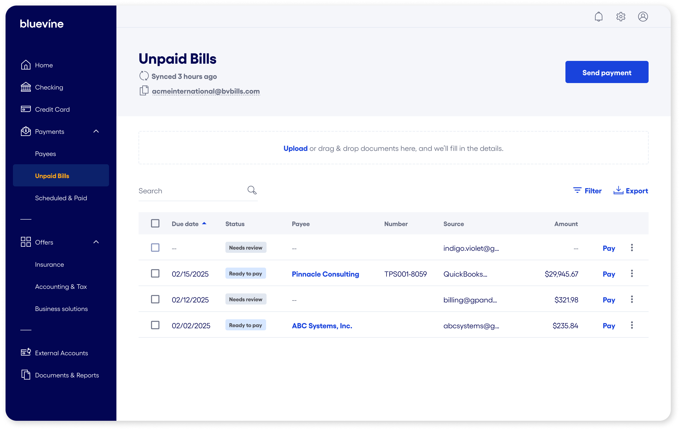 unpaid bills